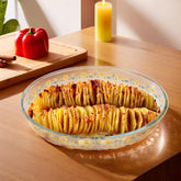 Kuber Industries 2400 ml Borosilicate Printed Glass Baking Tray | Transparent Microwave Oven Safe Utensils | Oval Bread Moulds for Baking | Dishwasher Safe | Multipurpose use Serving Tray